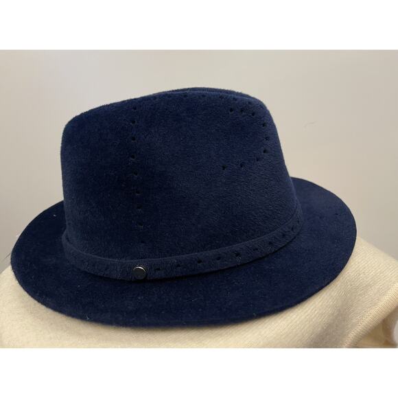 Helen Kaminski Australia Unisex Navy Blue Rabbit Fur Fedora Felt Shaped M - Picture 2 of 7